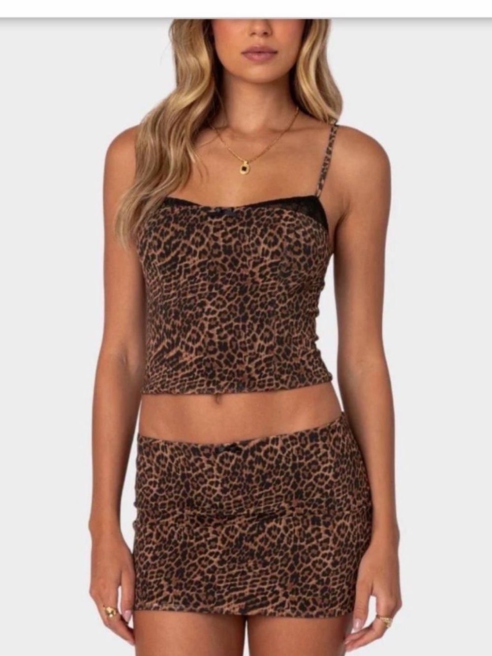 Edikted Leopard Print Cami Crop Top - Brown/Black